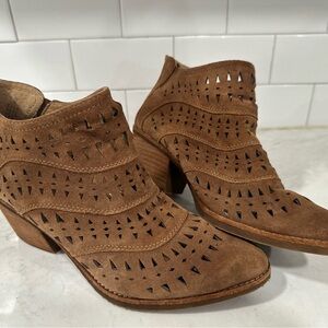 Sofft Brown Suede Perforated Cut out Ankle Booties